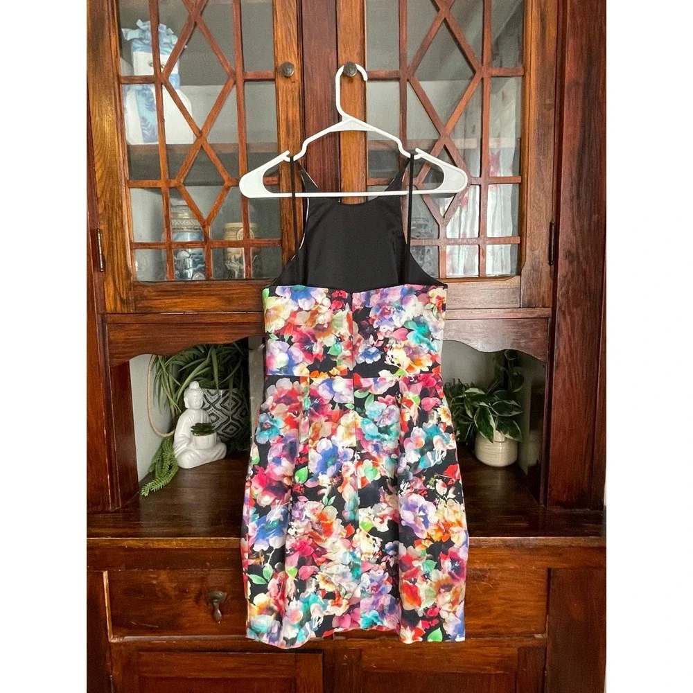 Black Halo‎ Floral Print Halter Bodycon Mini Dress - Size 4